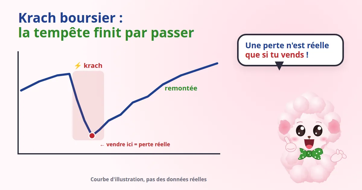 Que faire en cas de krach boursier : une courbe d'illustration qui chute brutalement puis remonte, vendre au plus bas transforme la baisse en perte réelle