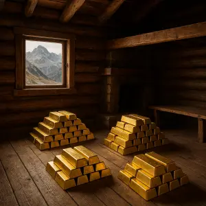 Lingots d'or dans refuge